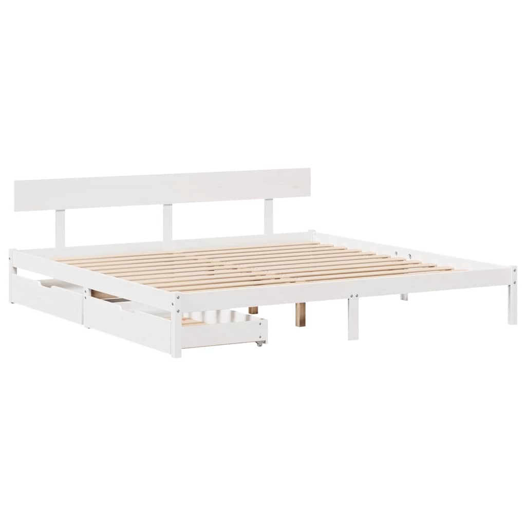 Vidaxl Bed Frame Without Mattress, White, 180X200 Cm, Solid Pine Wood