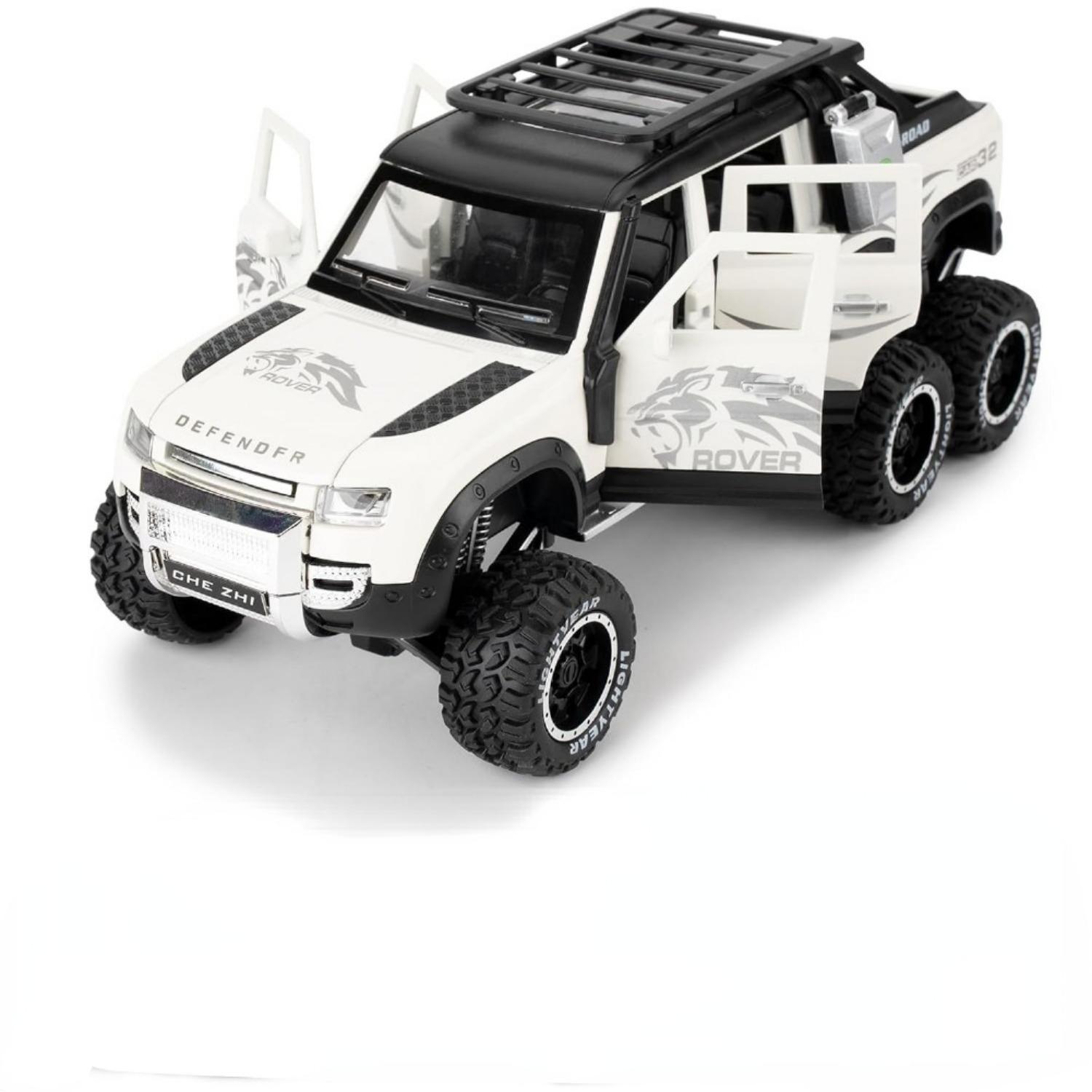 

1/24 Land Rover, шестиколесная внедорожная игрушечная модель автомобиля, литой автомобиль с откидной спинкой, коллекционный грузовик для детей, мальчиков, девочек и взрослых, подарок 1/24-Size:22.2*9.5*9.1cm белый
