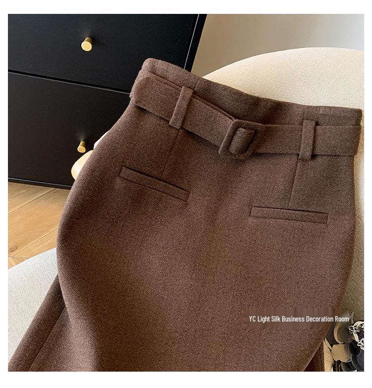 2025 Autumn/Winter High-Waisted Grey A-line Skirt - Thickened, Slimming, Hip-Hugging