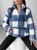 2025 Cross-Border Plaid Plush Long-Sleeve Women's Casual Sweatshirt with Pockets
