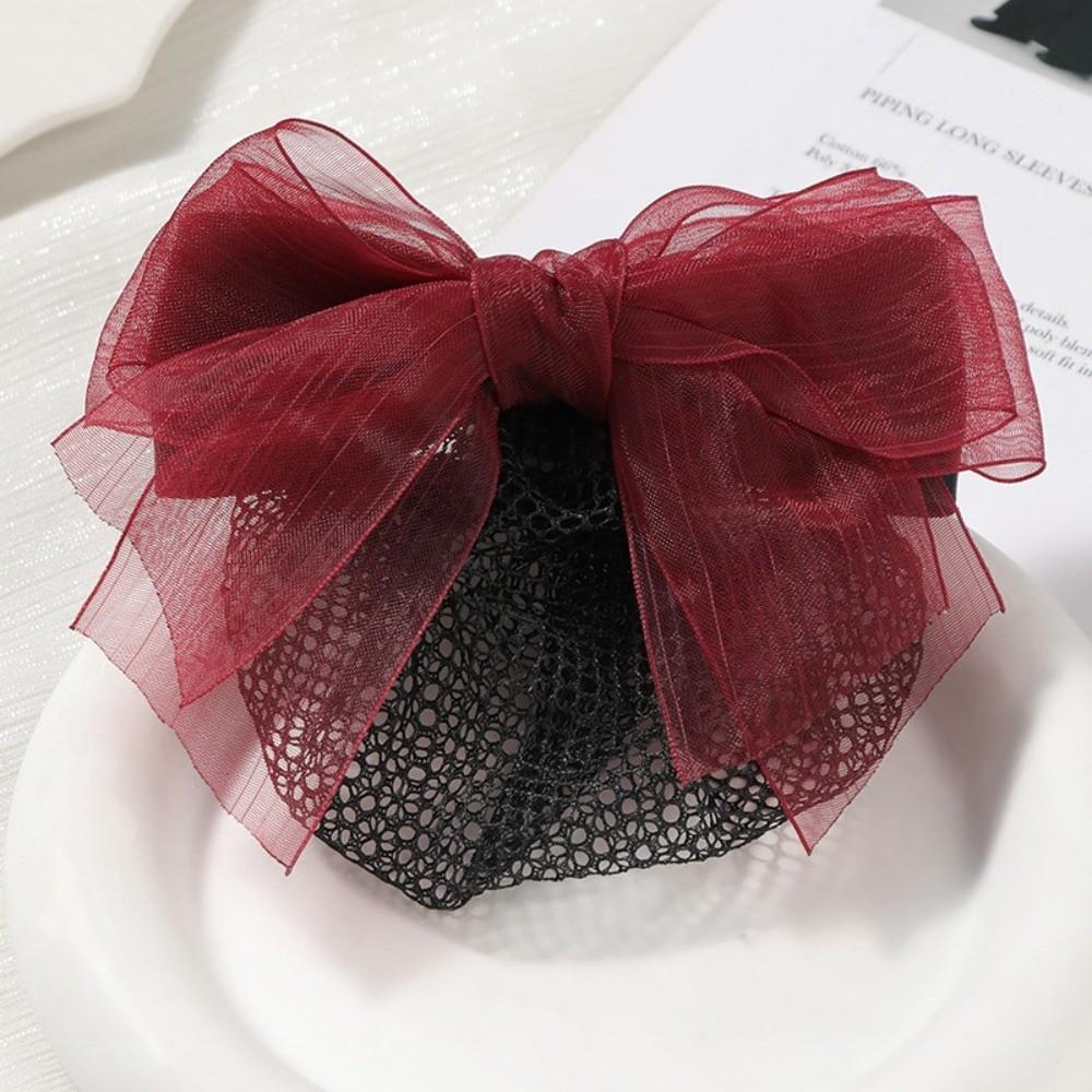 Convenient Bowknot Net Bun Snood Vintage Hair Clips Sweet Hair Bun Cover  Women Spring