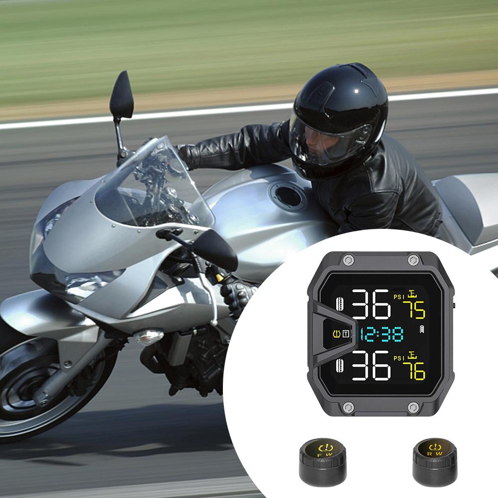 Motorbike Tyre Pressure Temperature Alarm with 2 Sensors Wireless Tire Pressure Monitoring System for Two Wheeled Motorcycle