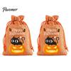 Trick or Treat Party Souvenirs 2Pcs Halloween Pumpkin Drawstring Bags for Candy Treats, Retro Burlap Rustic Linen Goodie Bags, Portable Kids