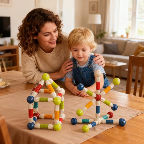 Expandable Magnetic Building Sticks Flexible Rods with Strong Magnets Kids STEM Learning Toys for Creative 3D Shapes