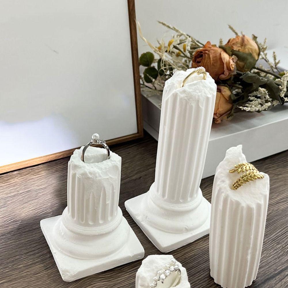 Luxury Roman Column Ring Stand Exquisite Ring Display Rack Vintage Plaster Ring Holder  Photo Props