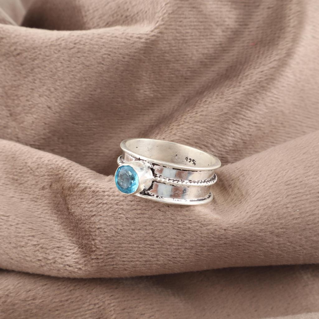 Swiss Blue Topaz Gemstone Ring, Handmade Dainty Jewelry, 925 Sterling Silver Ring, Spiritual Silver Ring Gift For Her
