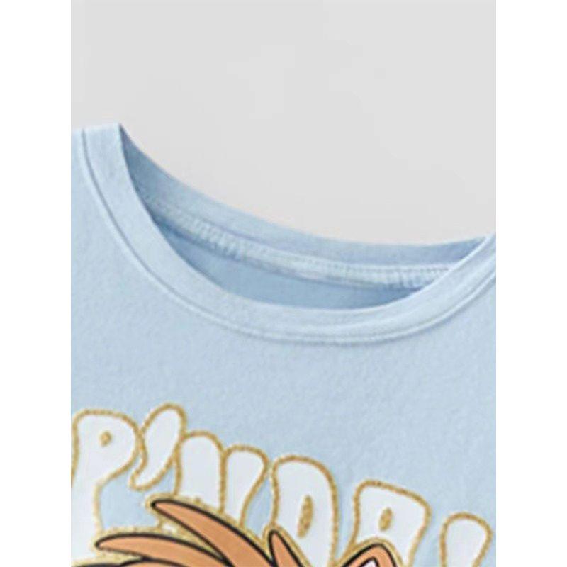Boys' Blue Short-Sleeved Baby T-Shirt, Pure Cotton Half-Sleeved Top, Kidsren's Summer Clothing, Baby Bottoming Shirt, Cartoon Squirrel Trendy T-Shirt