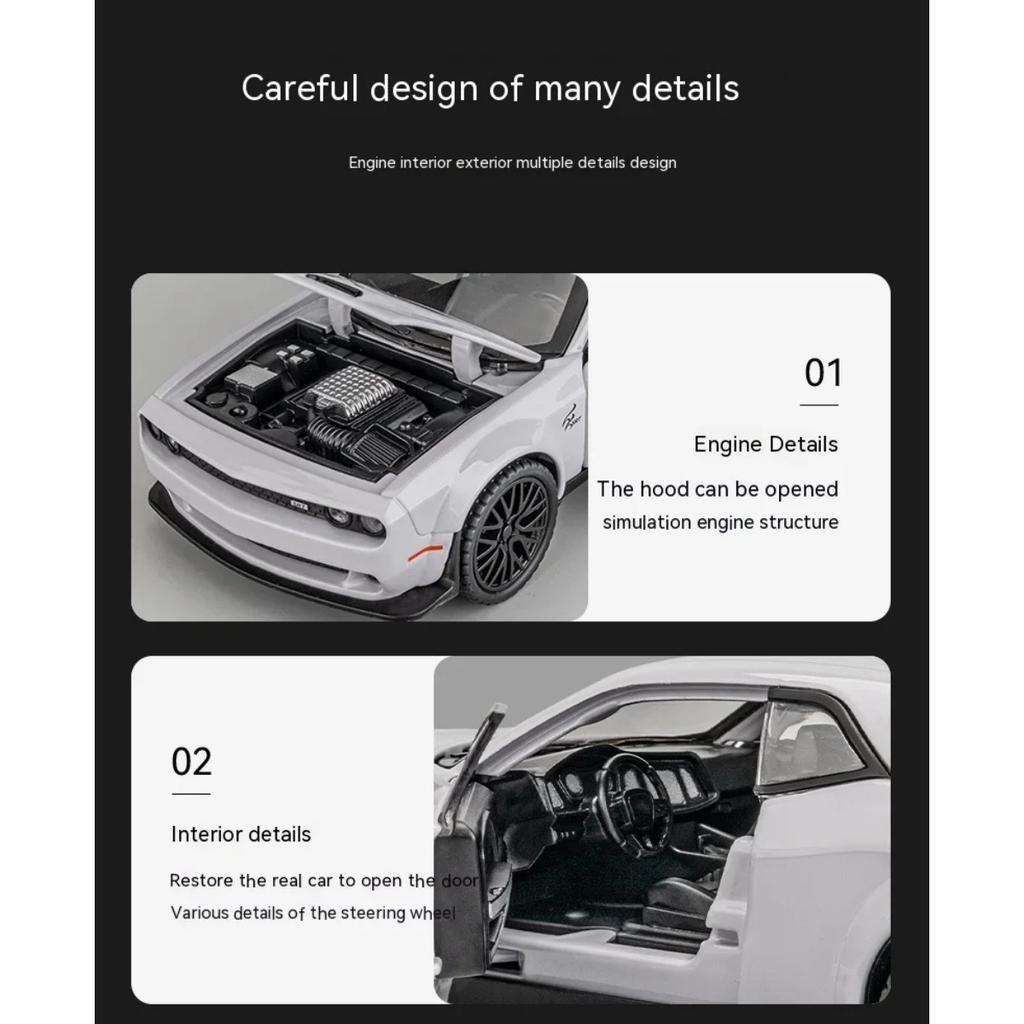 1/32 Scale Dodge Challenger Hellcat STR Red Eyes Toy Car DieCast Vehicles Metel Cars Decoration Pull Back Model Cars with Sound and Light
