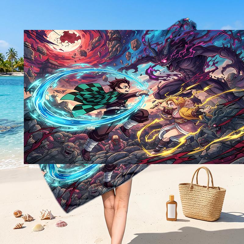 Demon Slayer Printed Swim Towel, Portable Water Absorbent Towel for Beach Camping Daily Bathroom Use