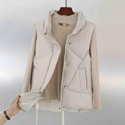 Women Autumn Winter Cotton Padded Waistcoat Stand Collar Sleeveless Vest Jacket Pockets Zipper Buttons Placket Windproof Warm Vest Coat
