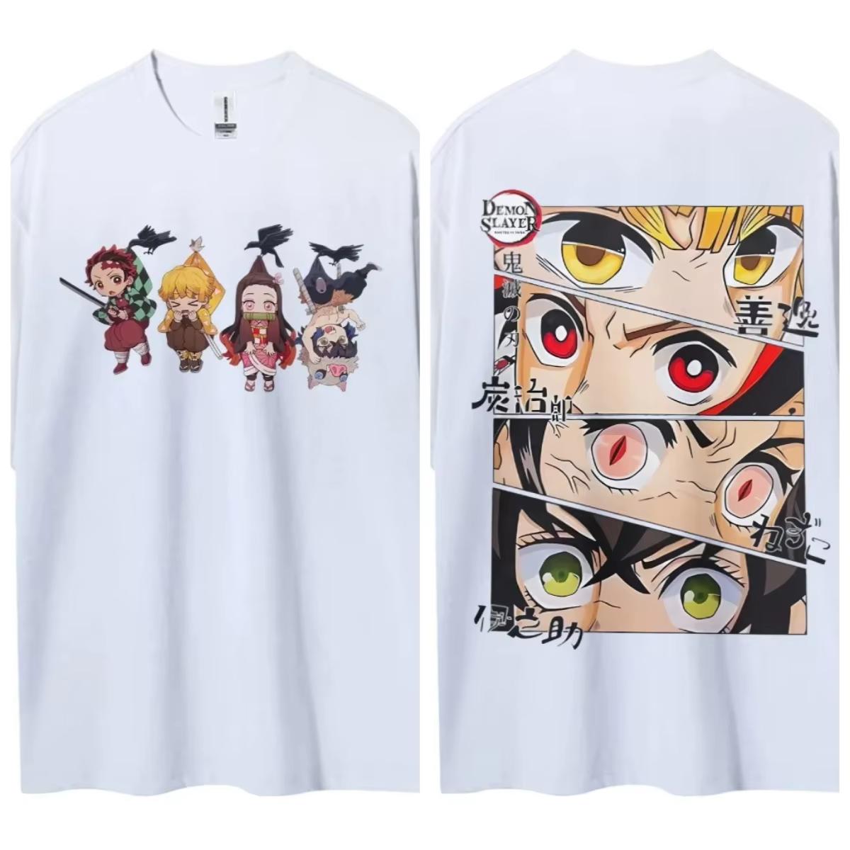 

Demon Slayer Unisex T-shirt Kamado Tanjiro Japan Anime Summer Boy Spring and Autumn Children s Short Sleeves Parent-Child Wear Top XS белый