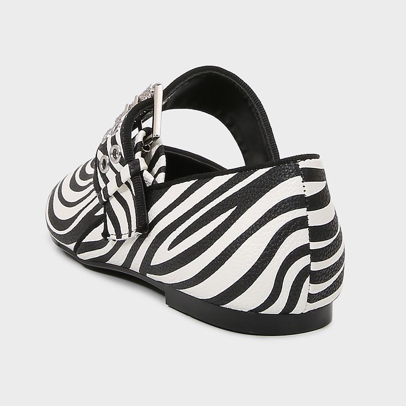 Fashion Fashion Zebra Print Ballet Flats Women Luxury Wide Strap Metal Buckle Mary Jane Shoes Comfort Casual Designer Shoes for Women