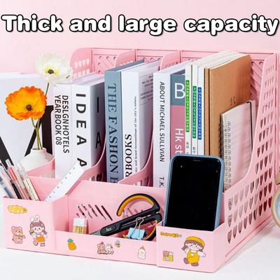 Caja de Almacenamiento para Carpetas de Gran Capacidad Estantería para Archivos con Portalápices Estante Multicapa para Escritorio Organizador de Oficina Estantería para Archivos Estantería para Libros del Hogar