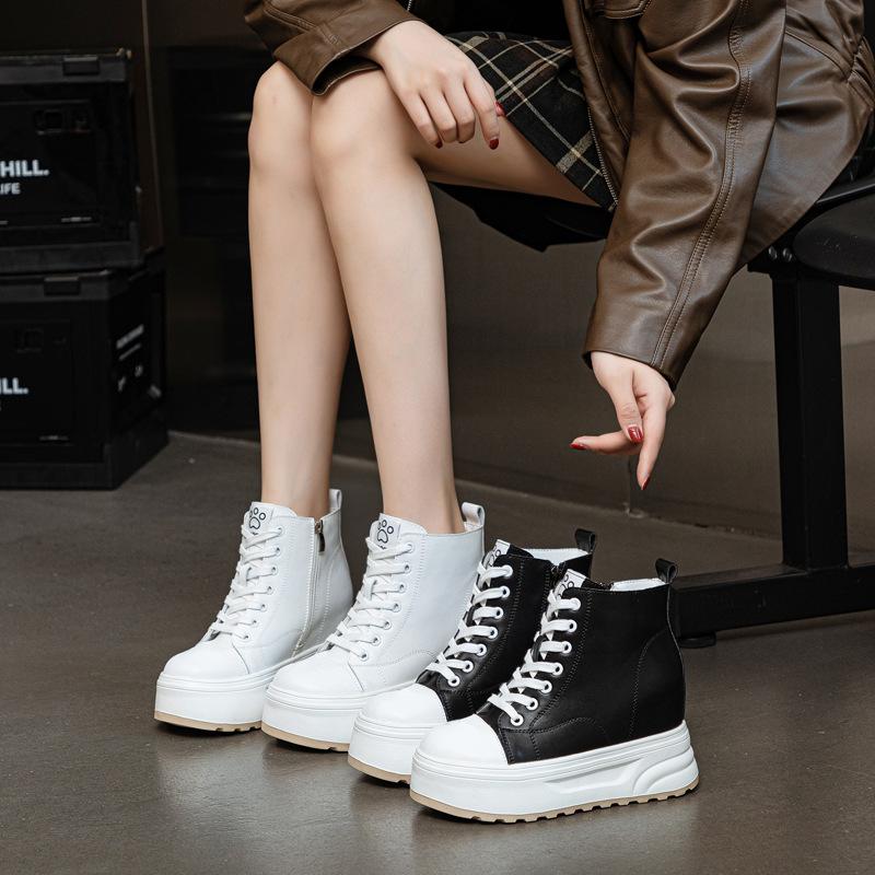 High-top shoes women's autumn and winter 2025 new little white shoes platform-soled lace-up short boots women's fashion solid color simple women's sho