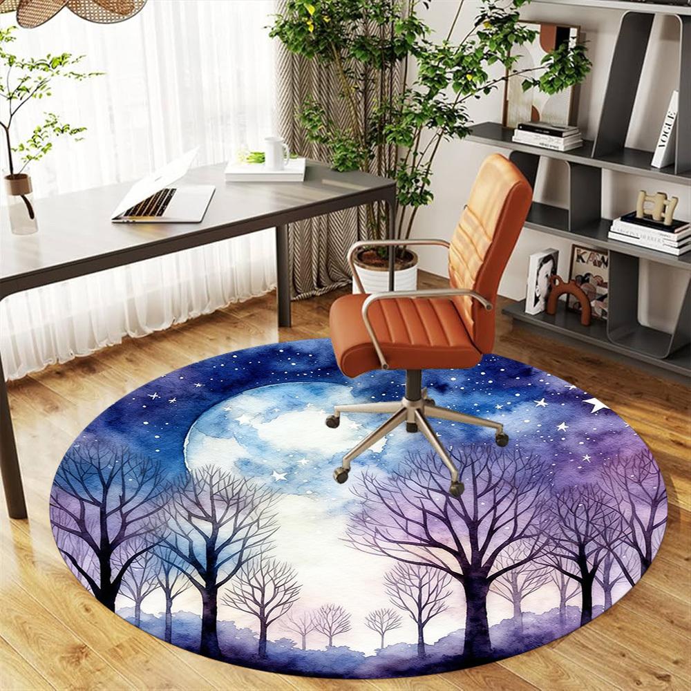 1pc Moonlit Forest Round Chair mat office Area Rug - Non-Slip, Floor Mat for Office, Bedroom, Ideal home decor gift p0105039