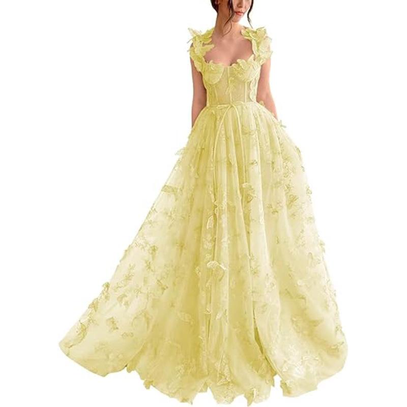 Women's Light Green Spaghetti Strap Bodycon Dress with Floral Embroidery and High Slit