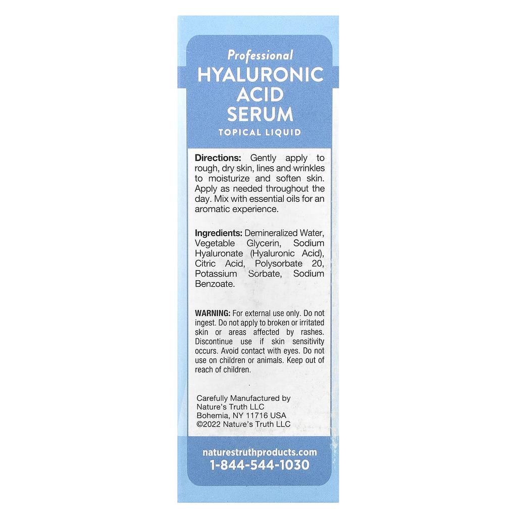 Nature'S Truth, Hyaluronic Acid Serum, Fragrance Free, 30Ml(1Fl Oz)