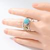 Bohemian Inlaid Imitation Turquoise Women's Ring Vintage Two Color Hand Carving Spiral Daily Wear Party Jewelry Anniversary Gift
