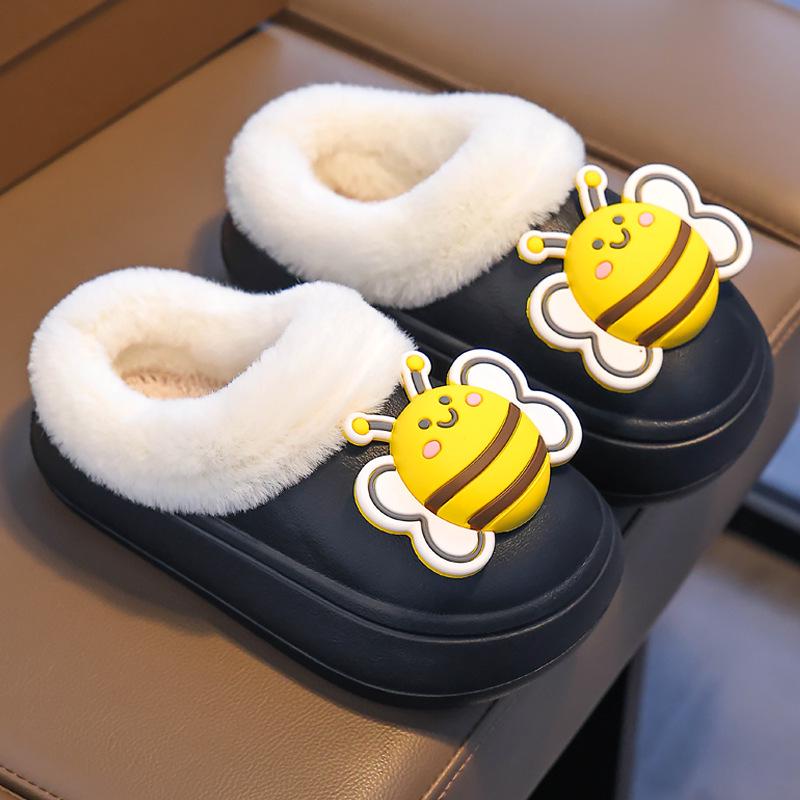 

Детские водонепроницаемые нескользящие плюшевые зимние тапочки 20CM Inner Length чёрный