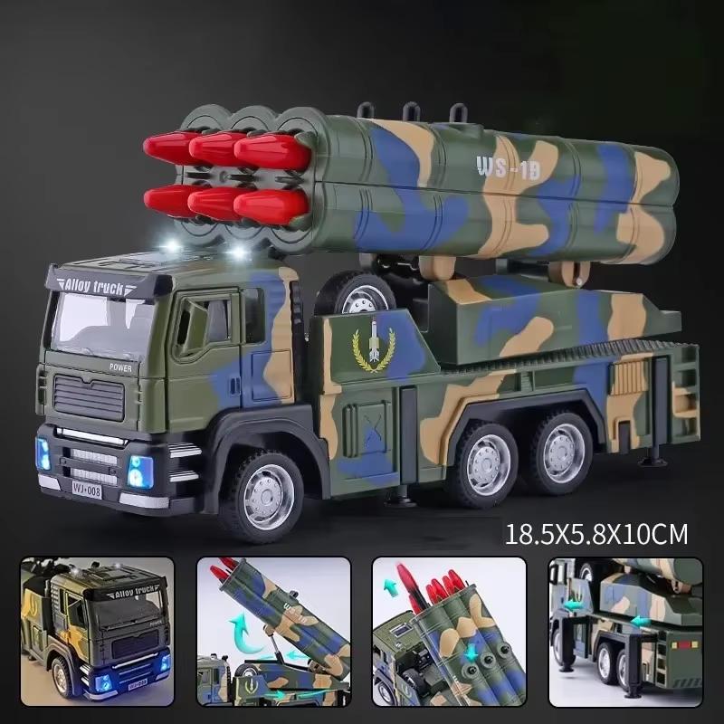 1:32 Scale Missile Rocket Launcher Model Car Toy Metal Diecast Pull Back Simulation Engineering Vehicles Models Shelf Display