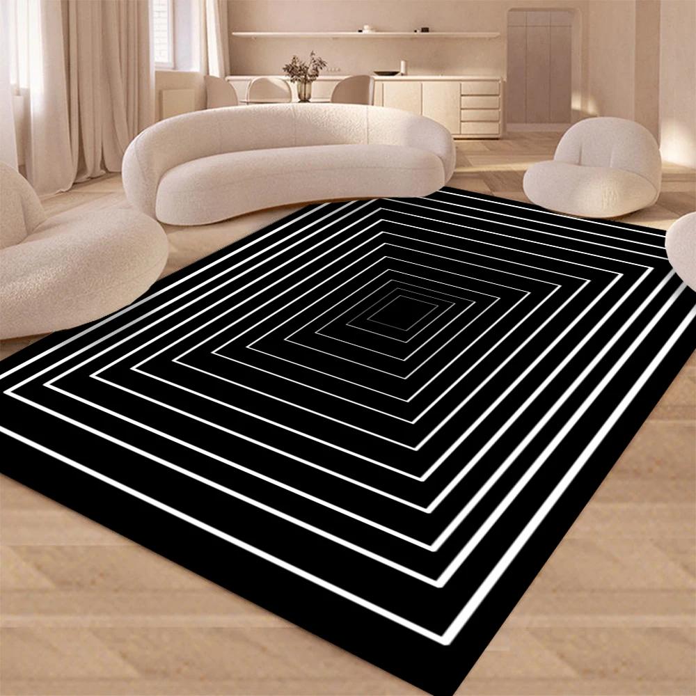 3D Vortex Illusion Area Rug for Bedroom Living Room Non-Slip Floor Mat Black White Geometric Optical Decor