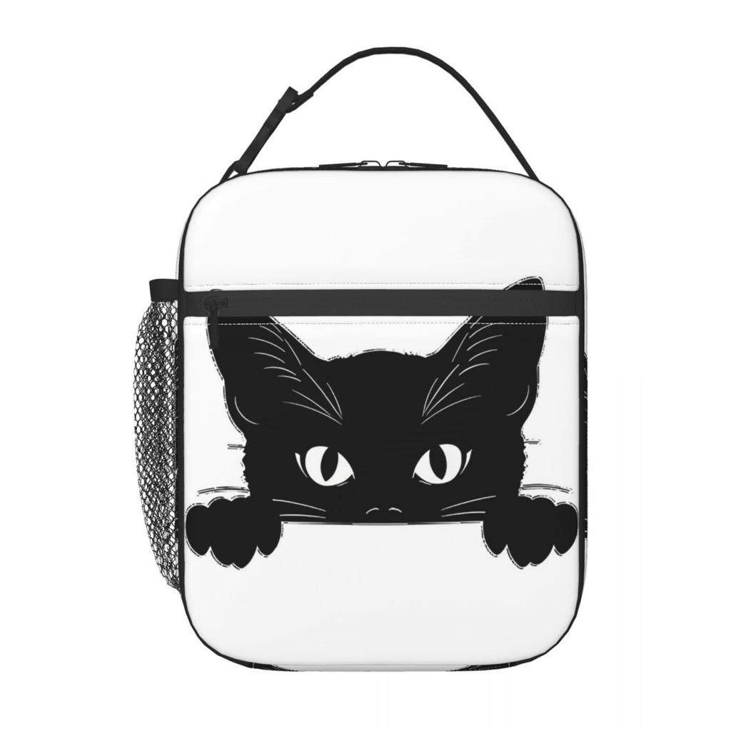 Black Cat Animal Theme Insulated Lunch Bag for Women Children Leakproof Food Boxes Thermal Lunch Box Tote