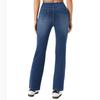 Shascullfites High Waisted Tummy Control Bootcut Jeans Blue Washed Stretchy Knit Casual Multiple Pockets Pull-On Petite Jeans
