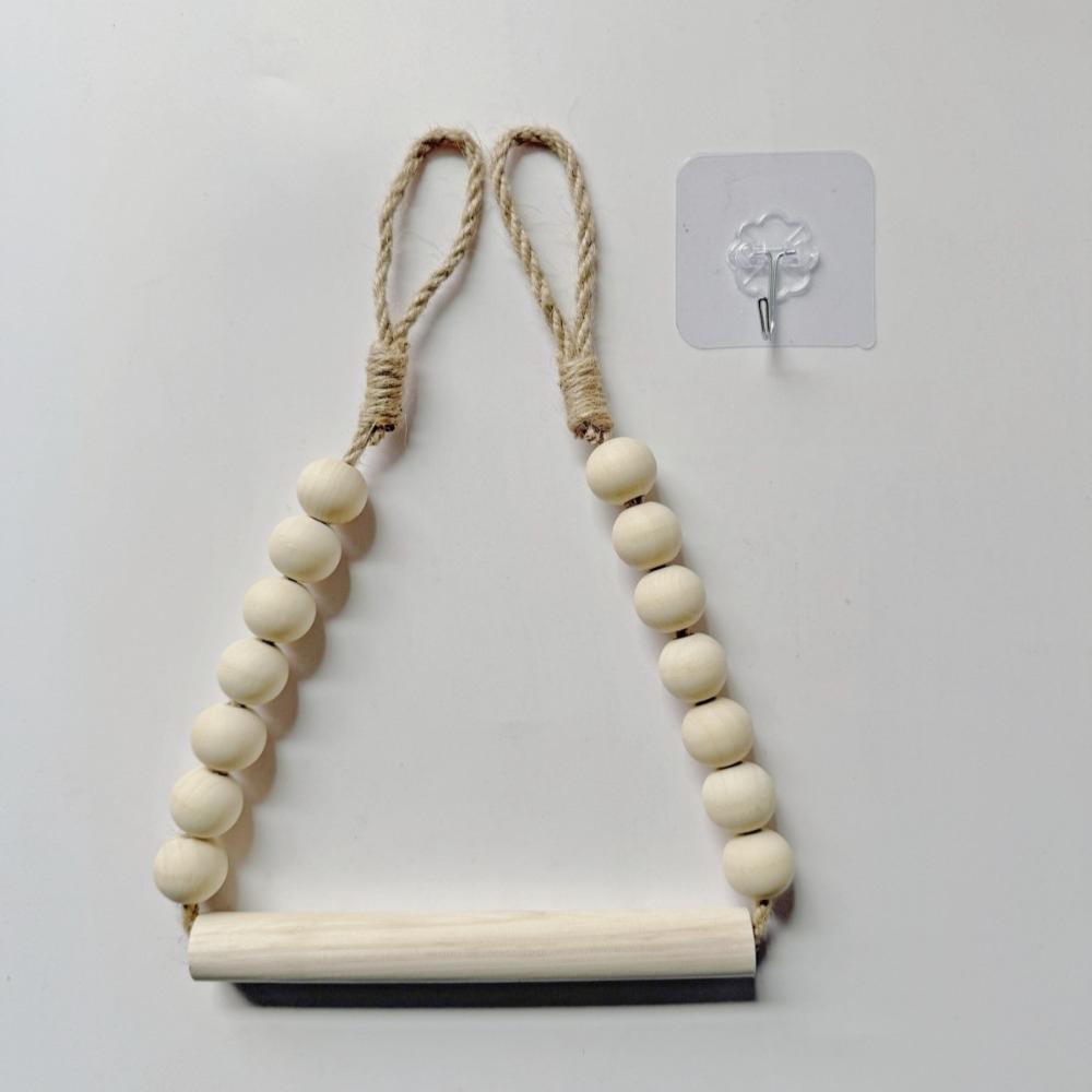 No Drill Hemp Rope Wooden Bead Design Toilet Paper Holder with Self Adhesive Hook Toilet Roll Holder Bathroom Accessories 1PC