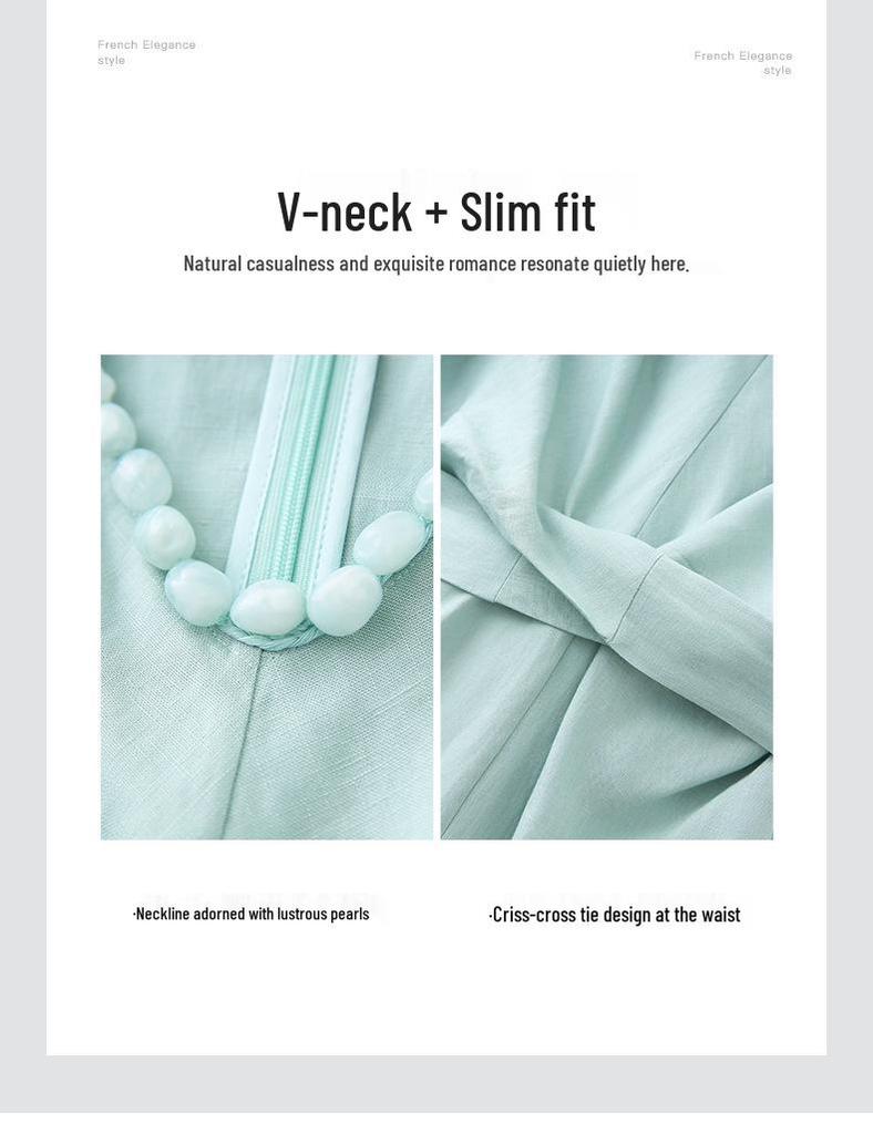 Light Luxury French Slimming Irregular Ruched Waist Tie Dress - Women's Summer Fashion