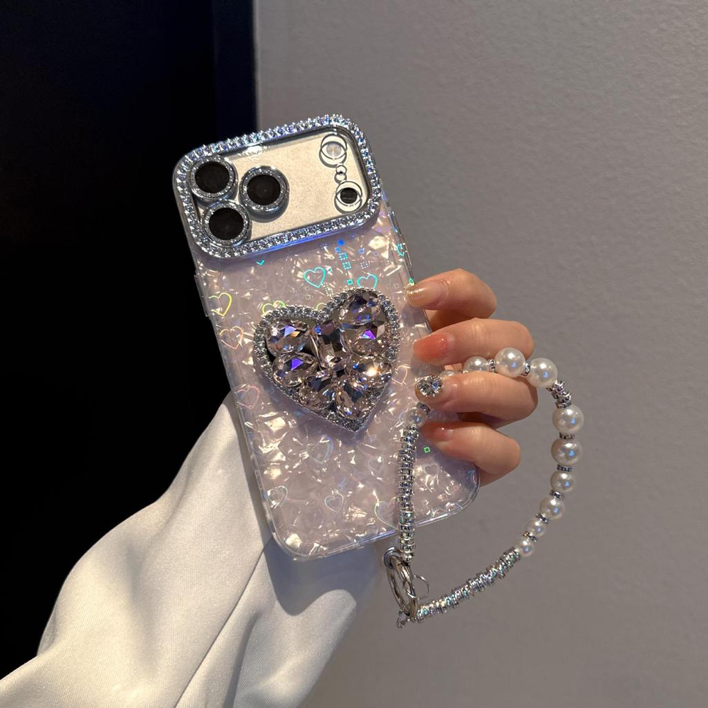 Porous Love Shell Rhinestone iPhone Case for iPhone 17 Pro Max/15/11/12