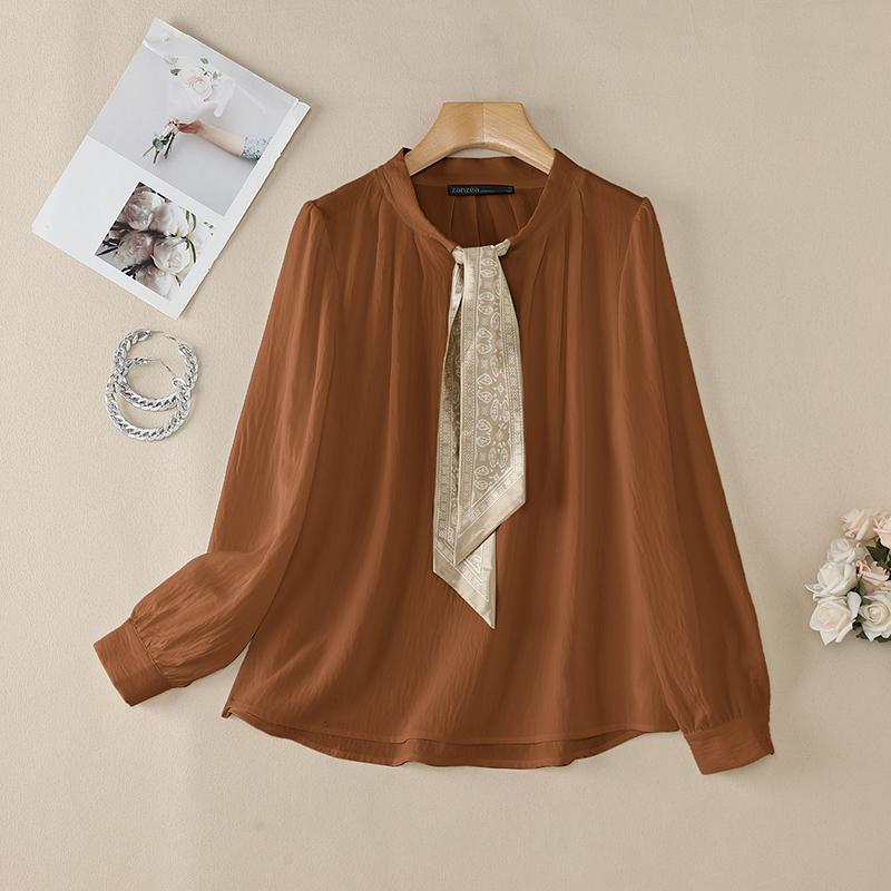 

ZANZEA Женская повседневная блузка с длинным рукавом и бантом S