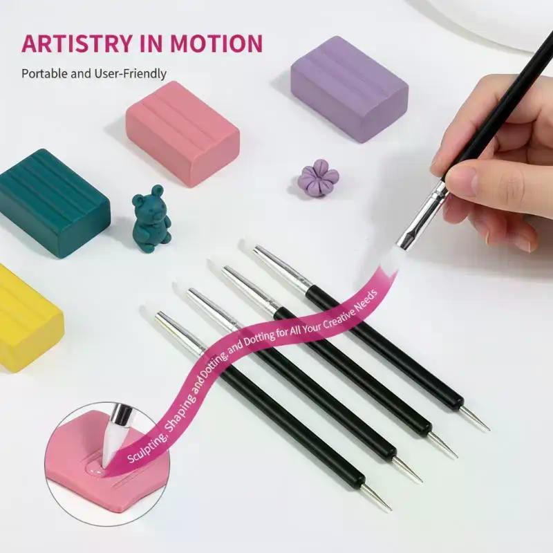 5Pcs/Set Double-Headed Silicone Nail Art Pens Rhinestones Picker 3D Nail Carving Dotting Manicure Tools For Nail Art Design