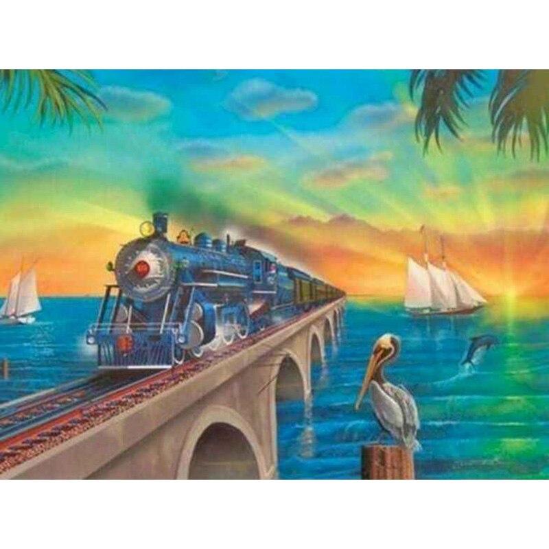 New 5D DIY Diamond Painting Train Scenery Diamond Embroidery Cross Stitch Full Round Drill Crafts Home Decor Manual Gift