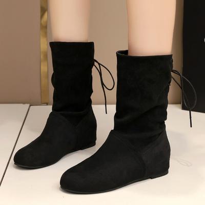 Fashion Women Leather Boots Slip On Short Boots Fashion Pleated Round Toe Autumn  Solid Color Abkle Boots Flat Booties Botas Mujer 2024