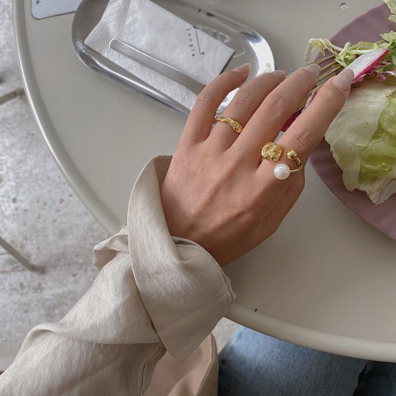 Trendy Korean Pearl Statement Ring For Women Retro Inspired Unique Design Adjustable Size
