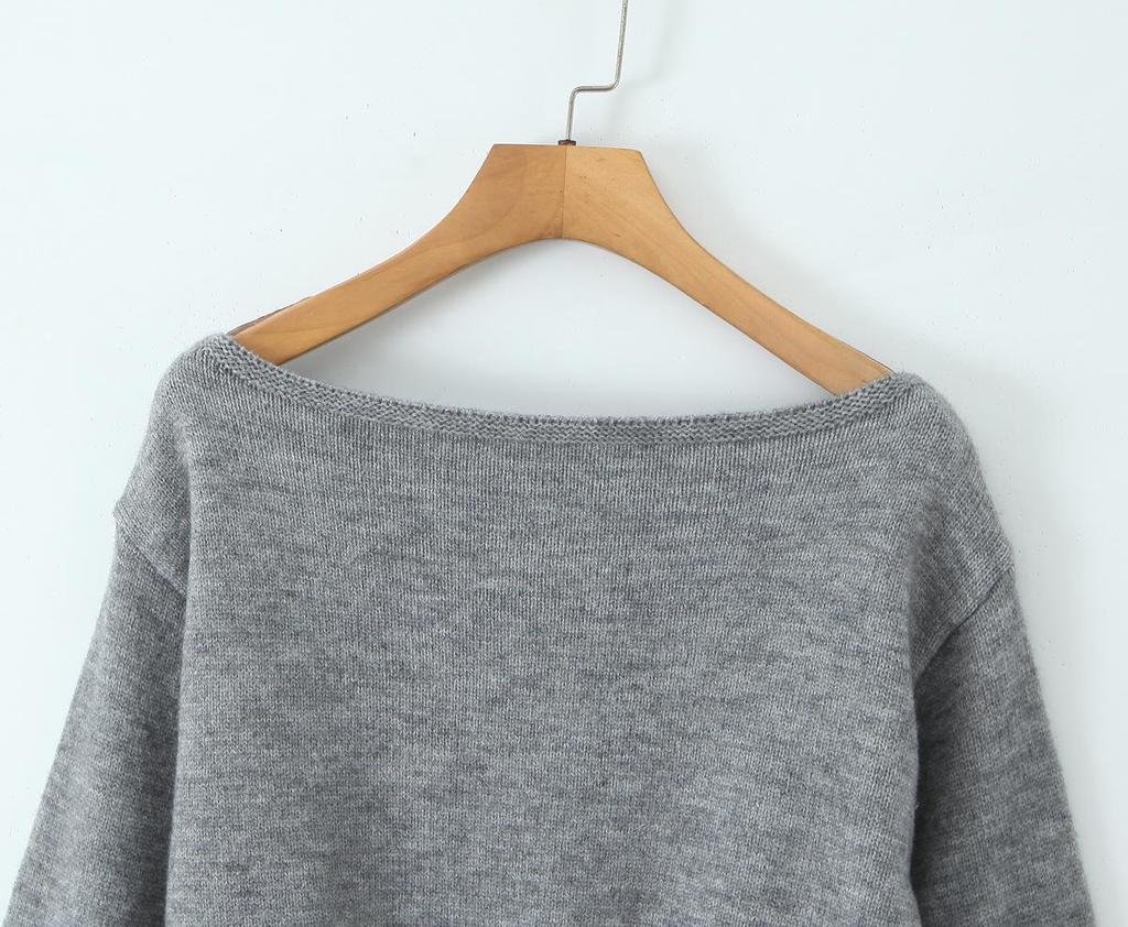 Women's Sexy Off-the-Shoulder Slimming Knit Sweater – Versatile Solid Color Cold Shoulder Top