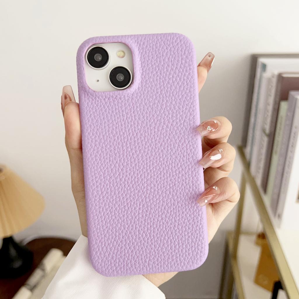Leather Lychee Pattern Simple Solid Color Mobile Phone Case, Suitable for iPhone16 Hard Case Case, Apple 15Pro Anti-drop Case
