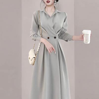 High-End French Balloon Flower Dress Spring Unique Chic Mid-Length Shirt Dress