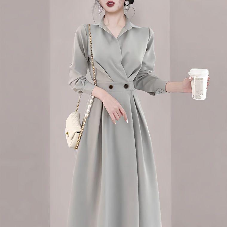 High-End French Balloon Flower Dress Spring Unique Chic Mid-Length Shirt Dress