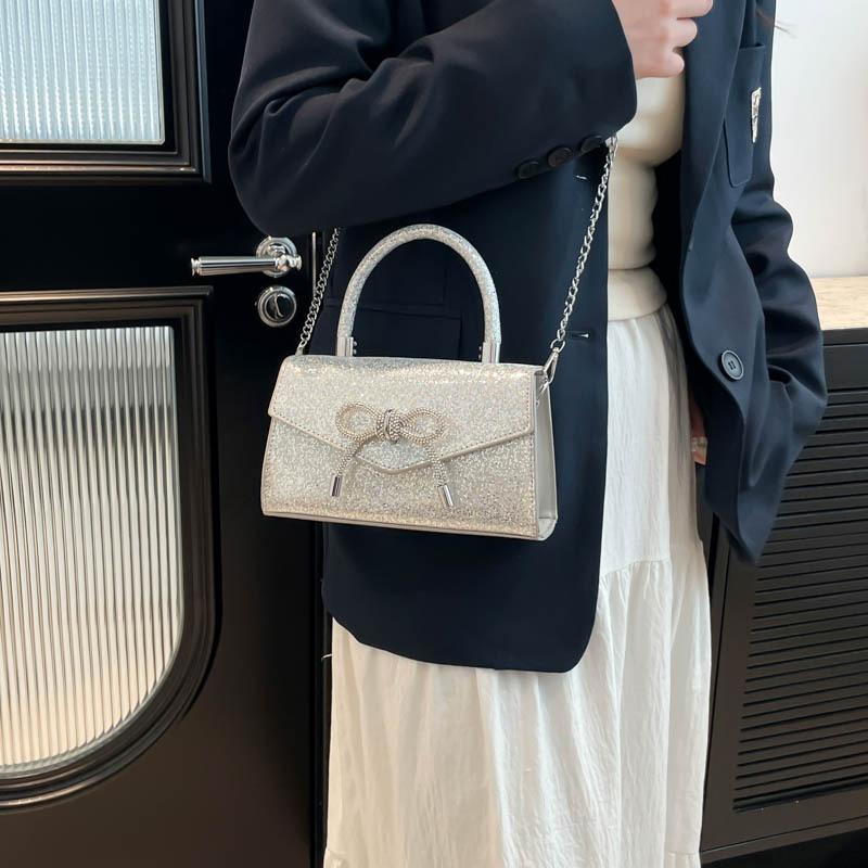 Light Luxury Solid Color, Simple and Exquisite Shoulder Bag, Messenger Bag, Bow, Advanced Texture, Beautiful Temperament, Chain Bag.