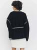 Knitted Open-Front Cardigan Sweater Spring New Style Loose Color Block Long Sleeve Wool Coat