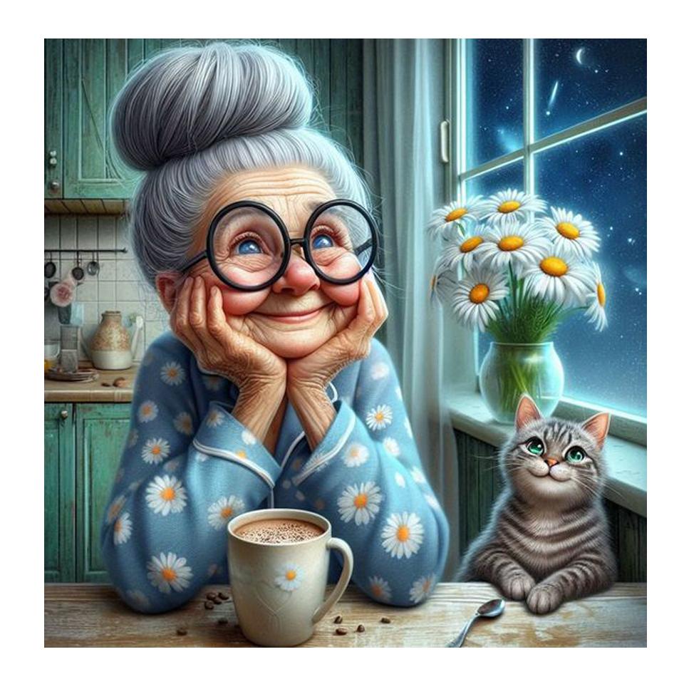 

Счастливая пожилая леди и домашняя собака 5D DIY Алмазная живопись Смешная бабушка кошка Новые 2025 Наборы для вышивания крестиком Мозаика Алмазная вышивка Искусство Round 20x20cm