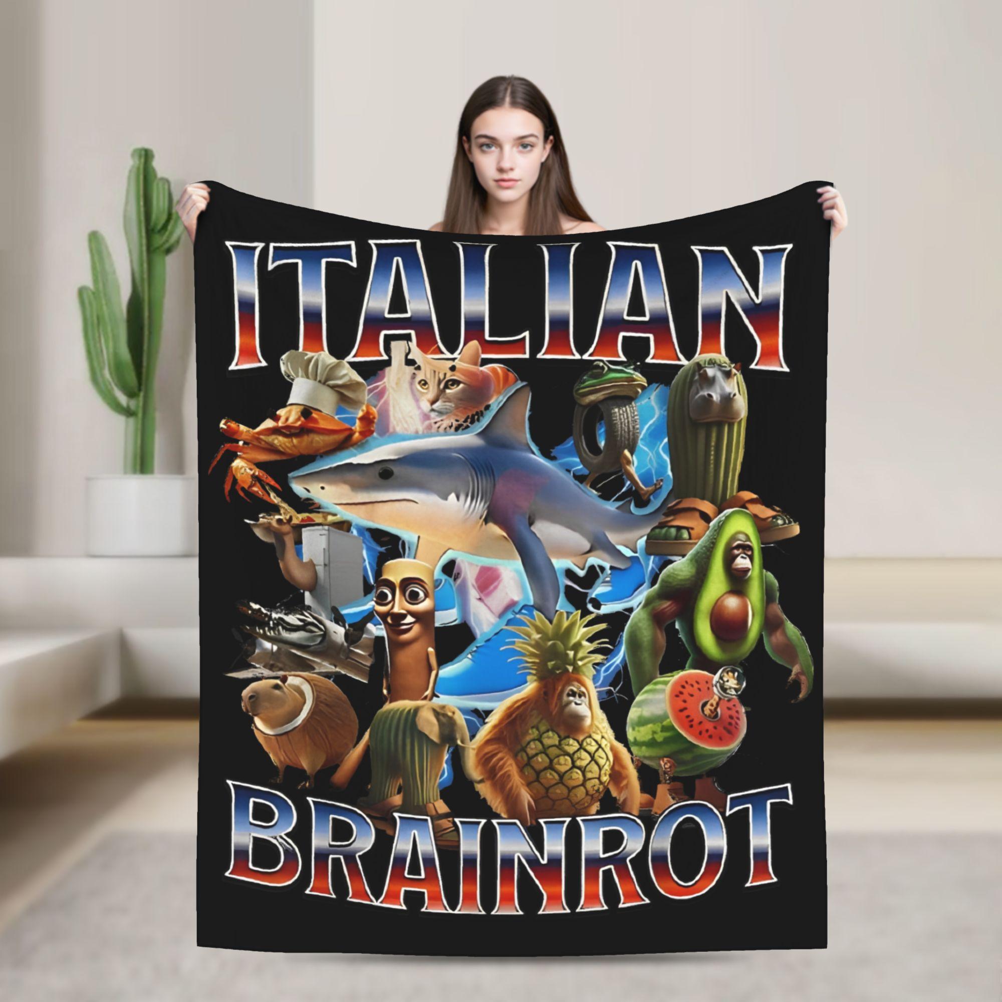 

Italian Brainrot Tralalelo Tralala Tung Tung Tung Sahur Meme Fleece Blanket Throw Blanket for Bed Sofa Couch Plush Thin Quilt 75x90cm