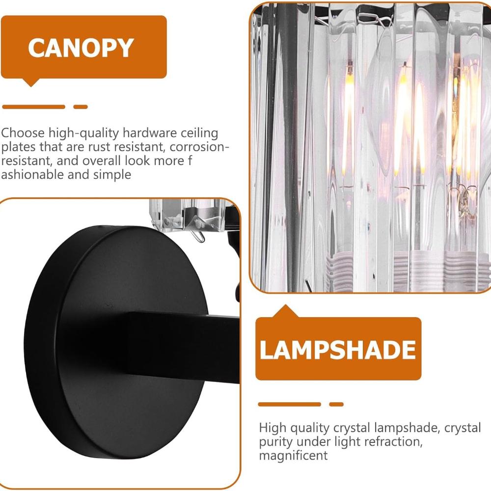 Nowoczesne Kinkiety Zestaw 2 szt., E27 Czarno-Srebrne Kryształowe Kinkiety Oświetlenie Ścienne do Sypialni Salonu Korytarza Przedpokoju Schodów