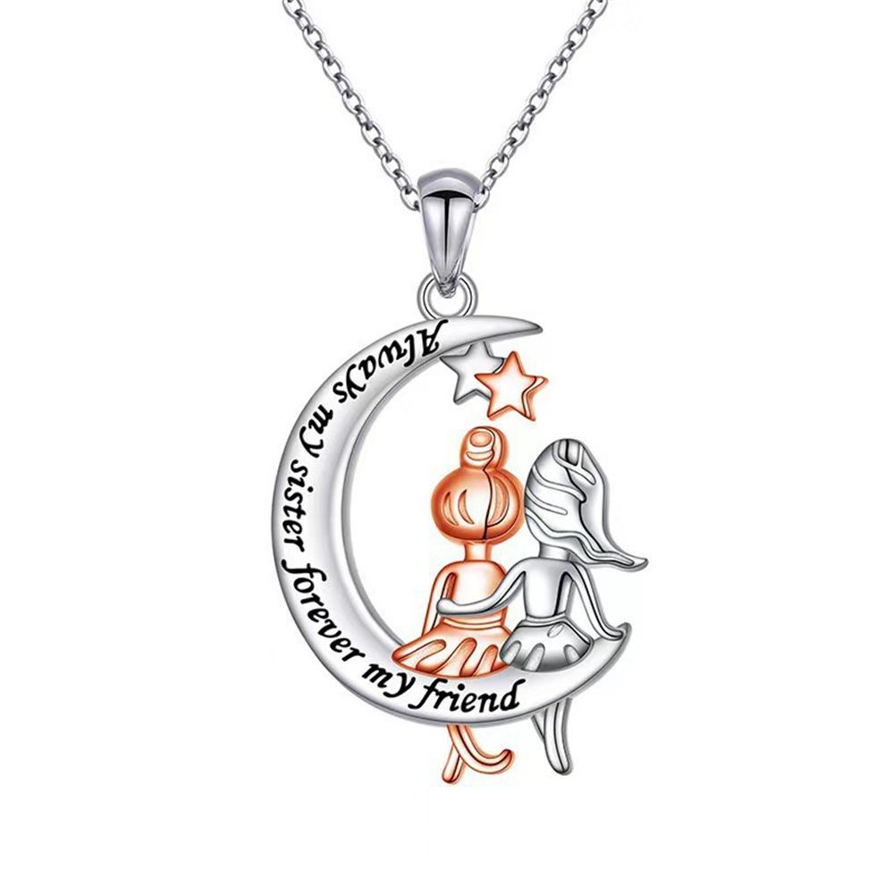 Fashion Girls On the Moon Pendant Necklace for Sisters Women Exquisite Moon Star Girls Clavicle Chain Gifts for Bestfriend Girl