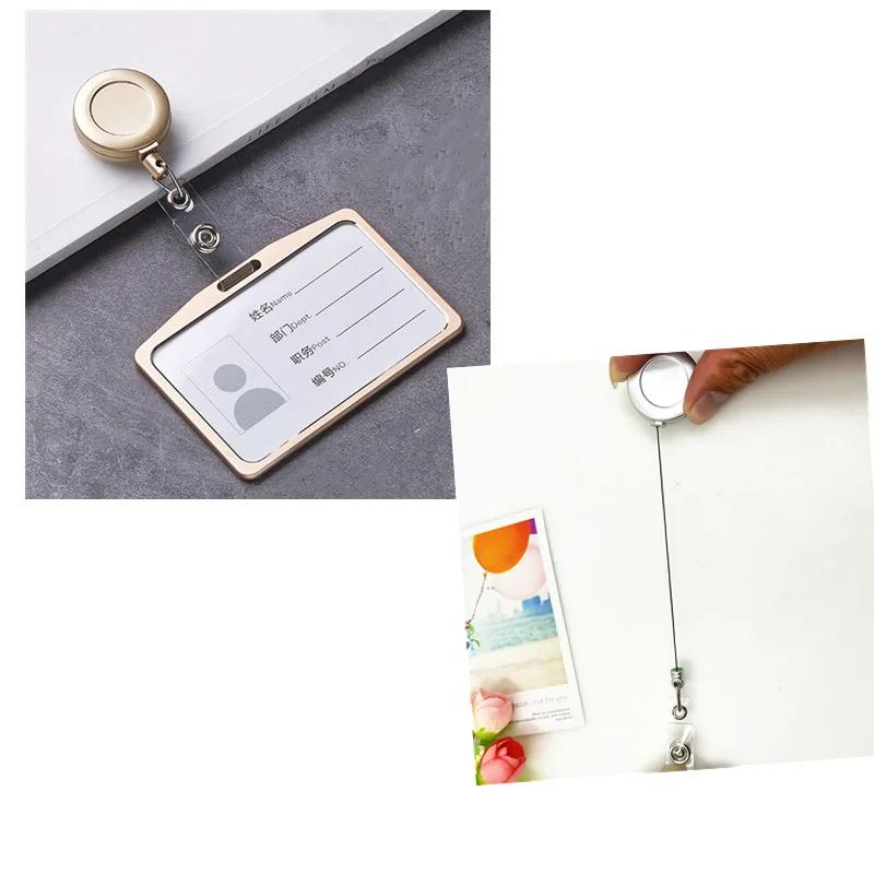 Aluminum Alloy ID Tag Work Card Sleeve with Lanyard Name Badge Holder Pass Card Protective Case Retractable Badge Reel