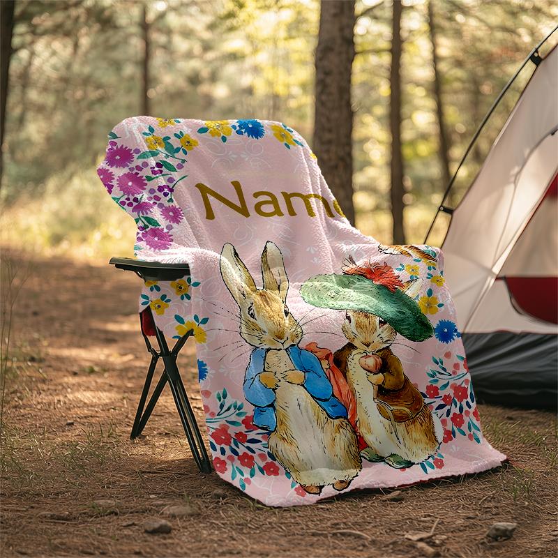Personalized Custom Name Blanket - Peter Rabbit Print Design,Blanket for Sofa,Bed,Travel,Camping - Soft and Warm, Great Gift