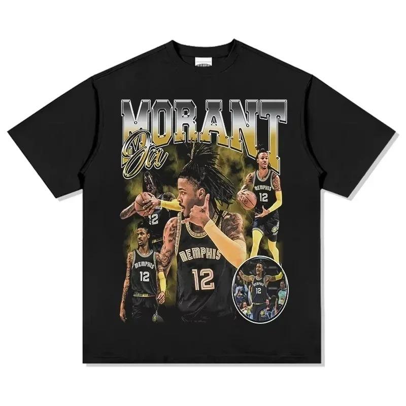 Ja Morant Мемфис Гриззлис №12 Винтажная Баскетбольная Графическая Футболка Оверсайз, Уличная Одежда NBA, Унисекс Повседневный Топ 4XL