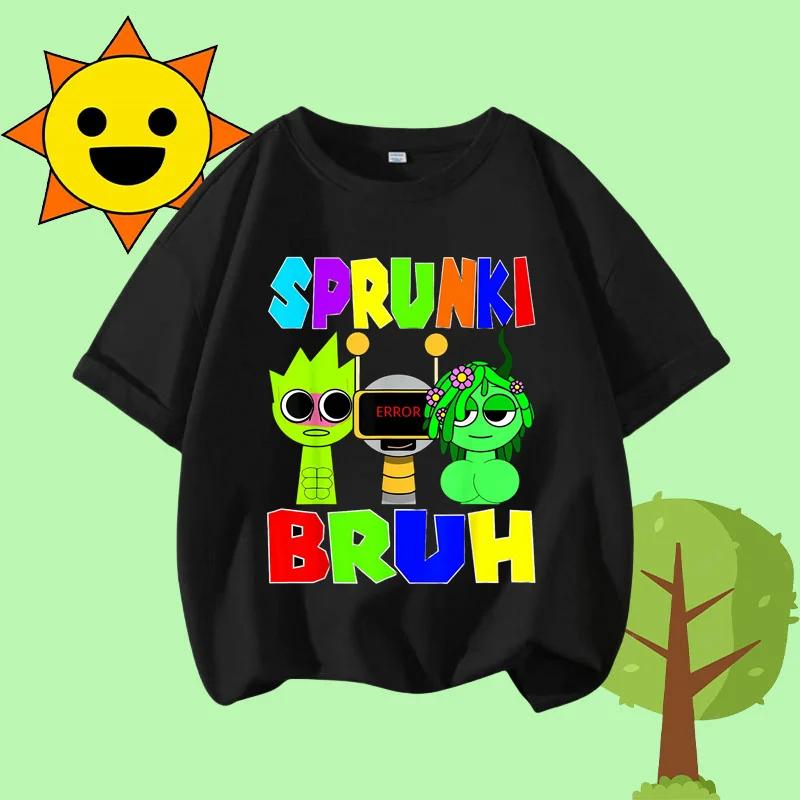 Cartoon Sprunki Character Printed Kids T-shirt Pure Cotton Short-sleeved White Top Cartoon Children's Clothing for Boys