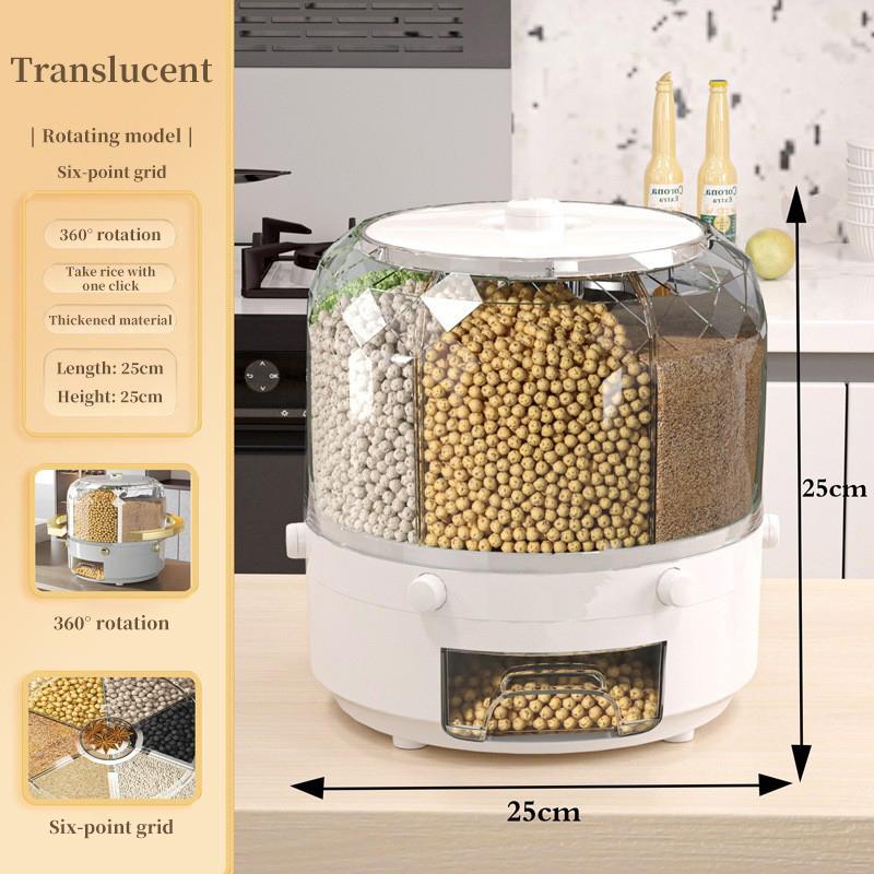 Grain Storage Container Dispenser Sealed 360 Degree Rotating Rice Dispenser Kitchen Multiple Section Dry Cereal Dispenser Box